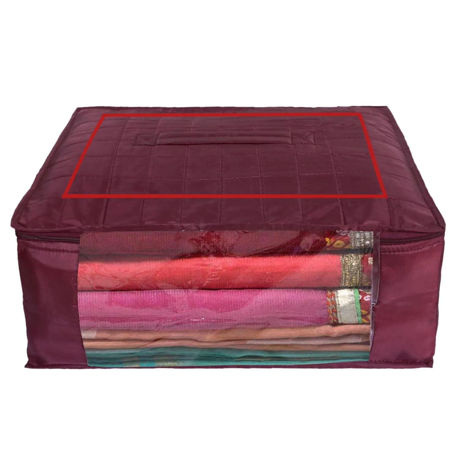 Kuber Industries Saree Cover | Polyester Saree Cover For Woman | Wardrobe Organizer for Clothes Storage | Transparent window Saree Cover | Extra Large | Maroon