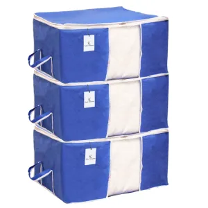 Kuber Industries Underbed Storage Bag, Storage Organiser, Blanket Cover Set of 3 - Royal Blue, Extra Large Size-CTKTC14146