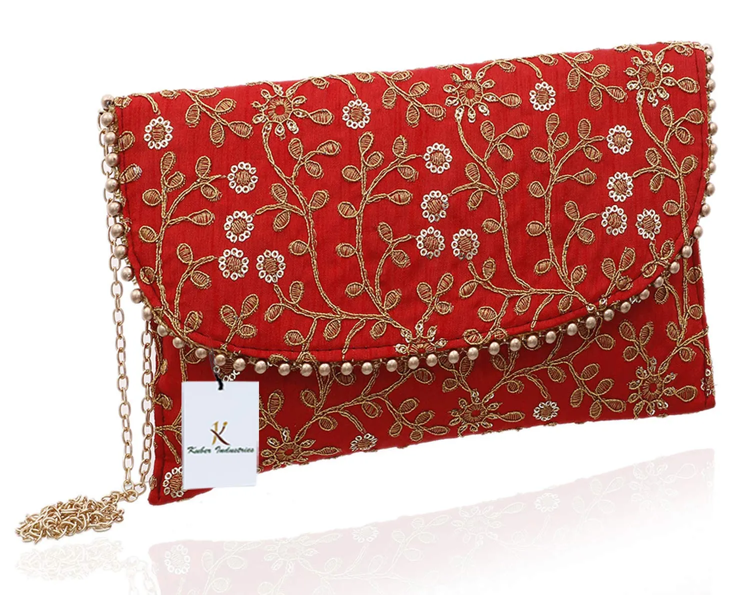 Kuber Industries Women's Handcrafted Embroidered Clutch Bag Purse Handbag (Red) - CTKTC034512