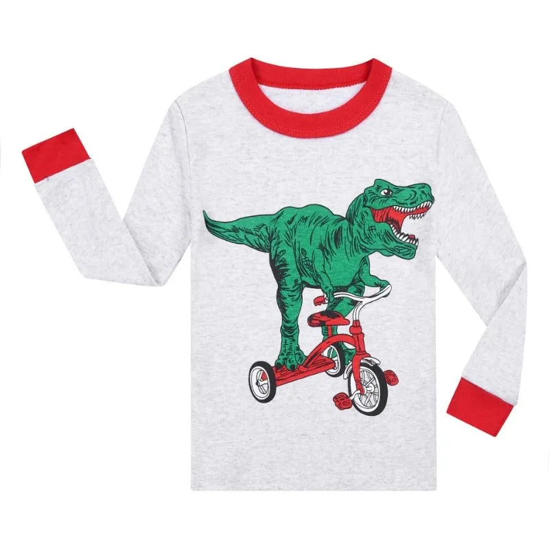 Long Sleeve Green Dinosaur Print Pajama Set for Toddler/Kid Boy