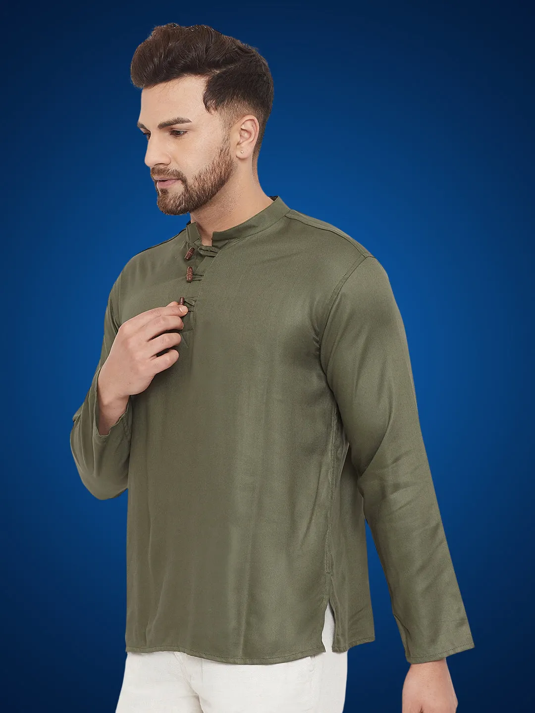 Men's Pure Cotton  Green Kurta - Even Apparels