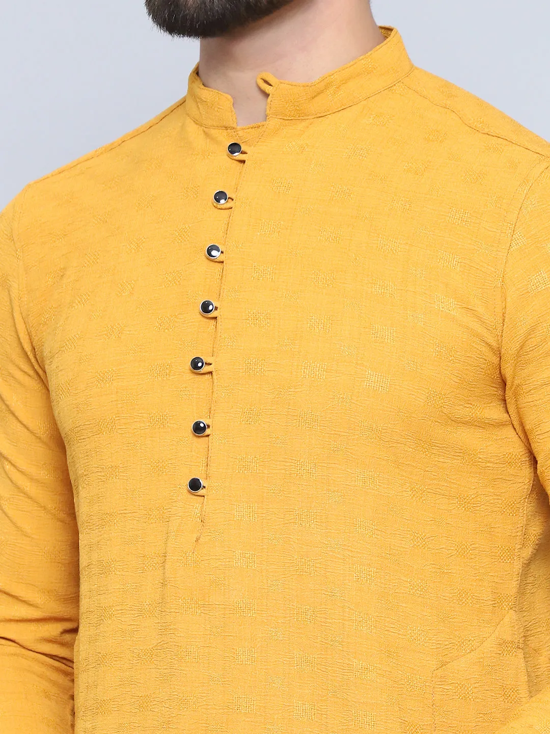 Men's Yellow Pure Rayon Loop Button Kurta - Even Apparels