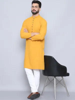 Men's Yellow Pure Rayon Loop Button Kurta - Even Apparels