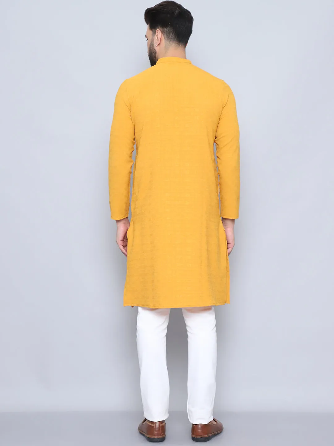 Men's Yellow Pure Rayon Loop Button Kurta - Even Apparels