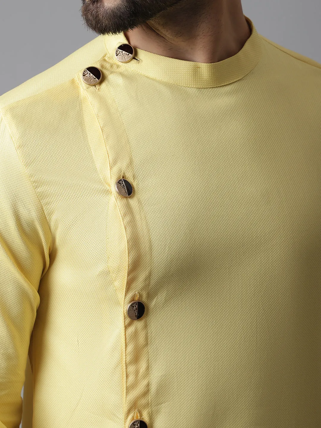 Men's Yellow Sherwani Kurta With Asymetrical Cut - Even Apparels