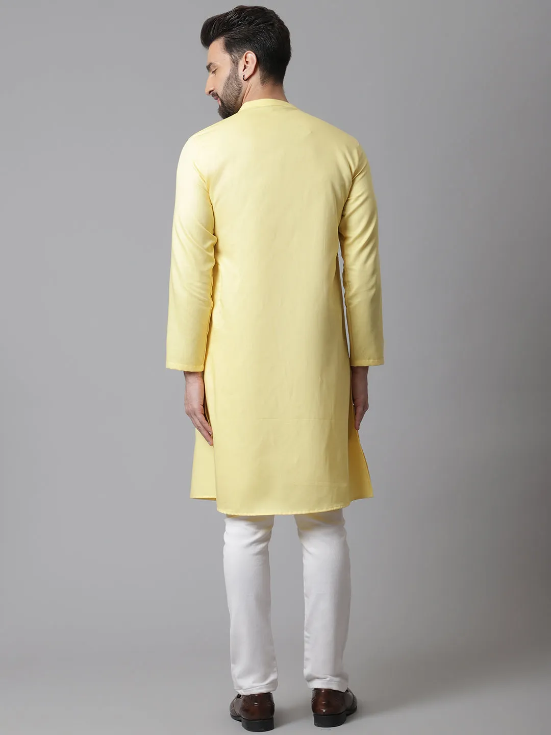 Men's Yellow Sherwani Kurta With Asymetrical Cut - Even Apparels