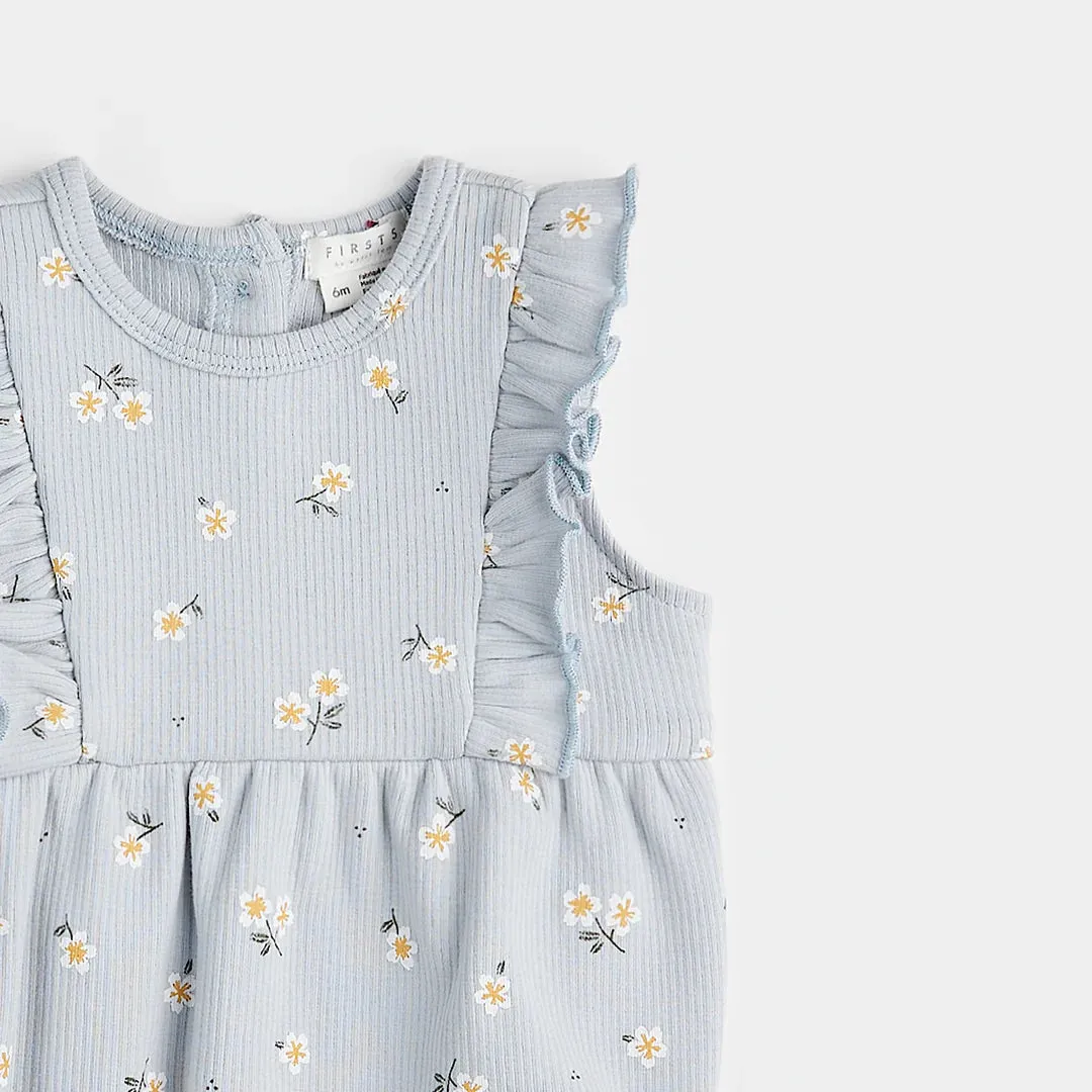 MIL Daisy Print Ribbed Ruffle Bubble