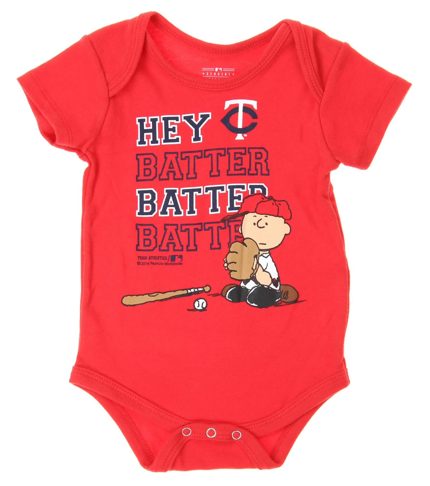 MLB Infants Minnesota Twins Peanuts Love Baseball Creeper, Red