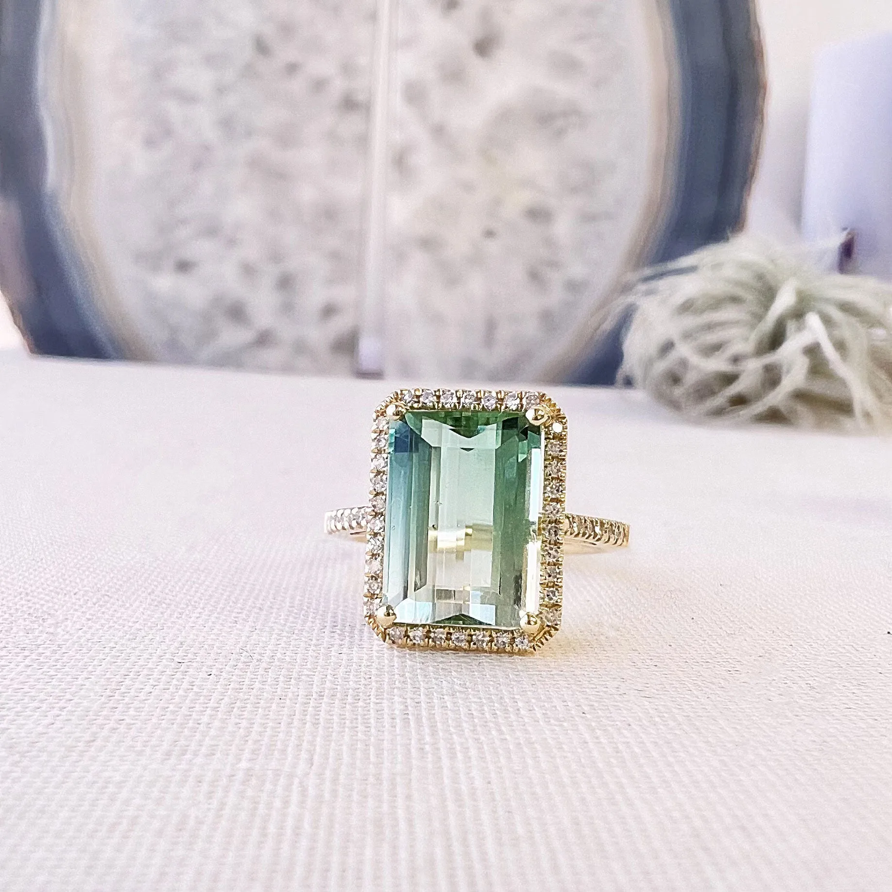 One of a Kind Elongated Green Tourmaline Ring