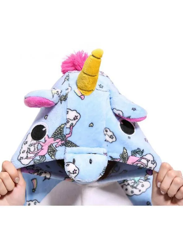 ONESIE ADULT PAJAMA BLUE FLY UNICORNS KIGURUMI