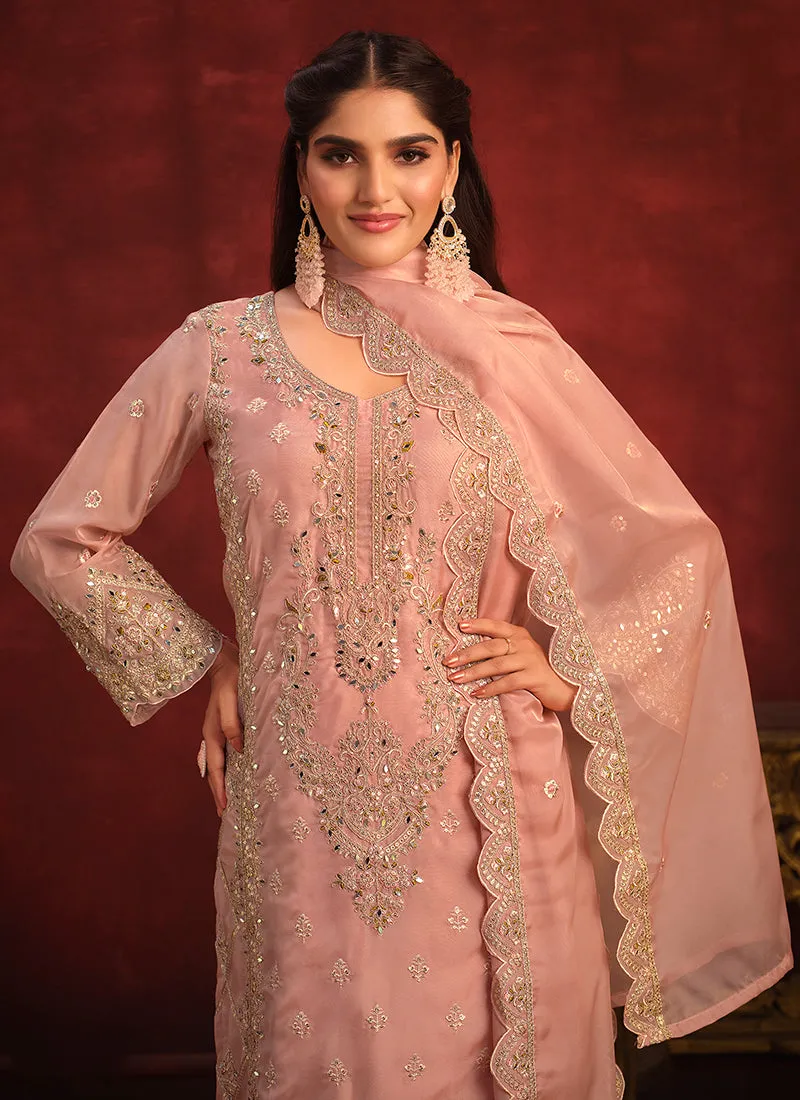 Peach Embroidery Designer Pant Style Suit