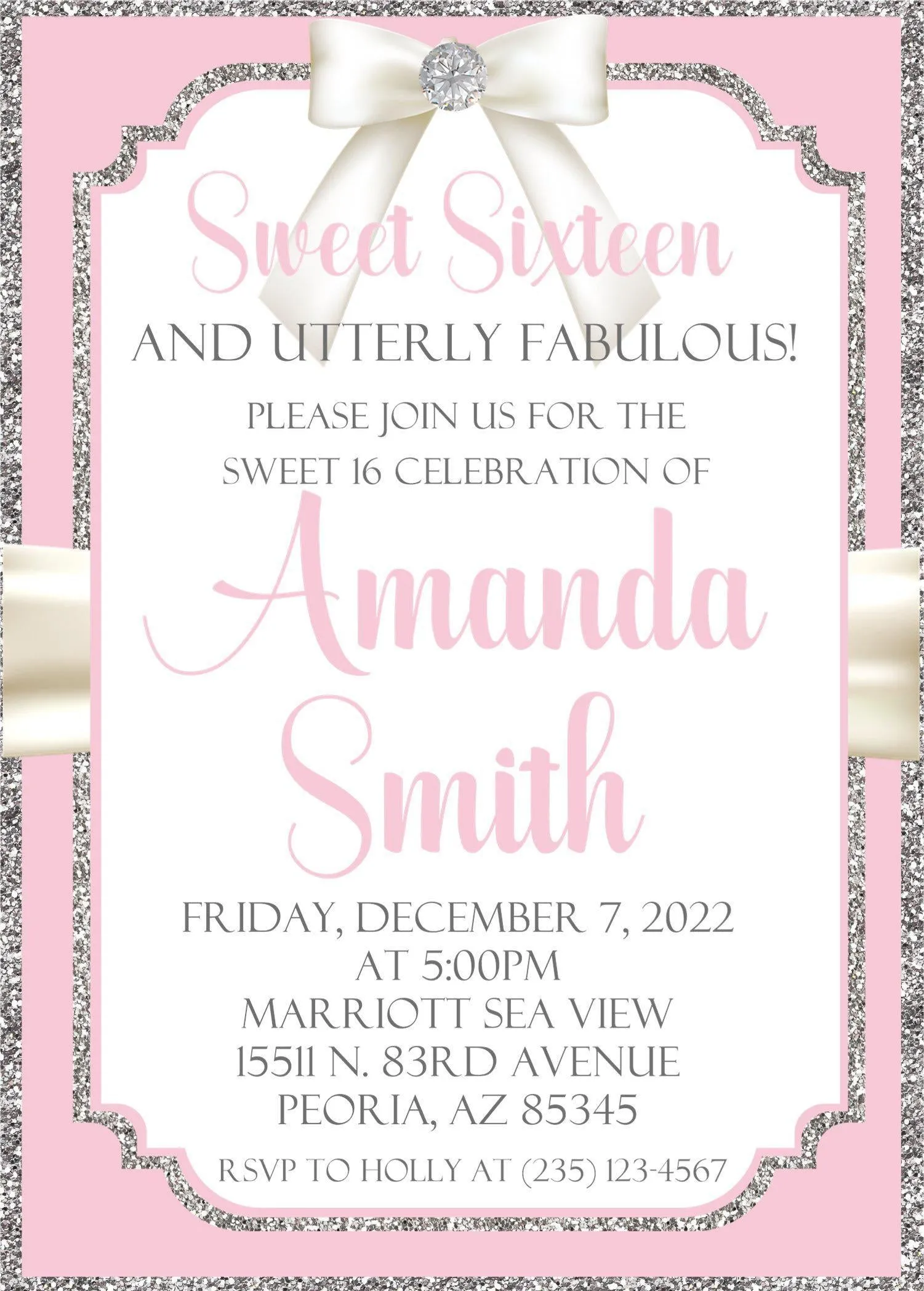 Pink And Silver Sweet 16 Party Invitations