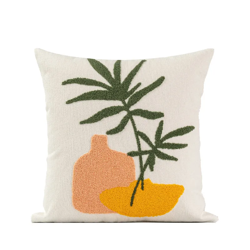 Plants Embroidered Throw Pillow