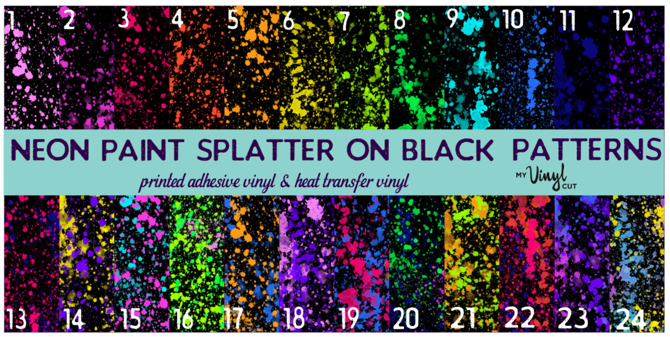 Printed HTV NEON PAINT SPLATTER Pattern Heat Transfer Vinyl 12 x 12 inch sheet