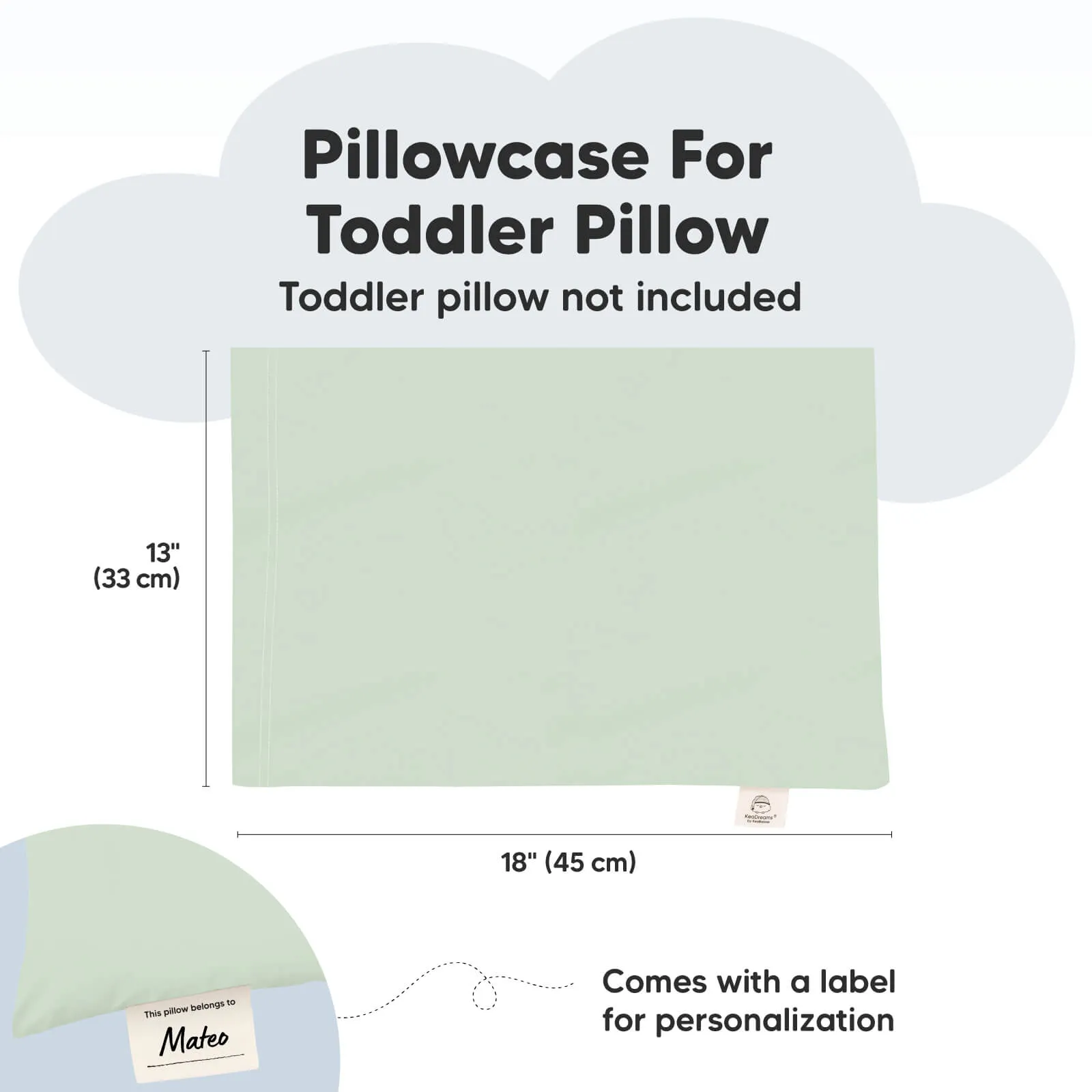 Printed Toddler Pillowcase 13X18" (Sage)