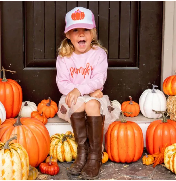 Pumpkin Patch Trucker Hat Pink and White