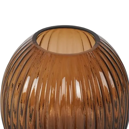 Pure Home   Living Brown Ribbed Round Glass Vase - Small