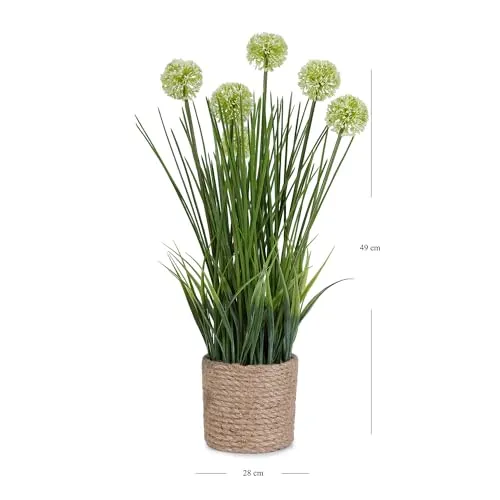 PURE HOME   LIVING Green Artificial Onion Flower with Rattan Basket