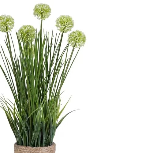 PURE HOME   LIVING Green Artificial Onion Flower with Rattan Basket