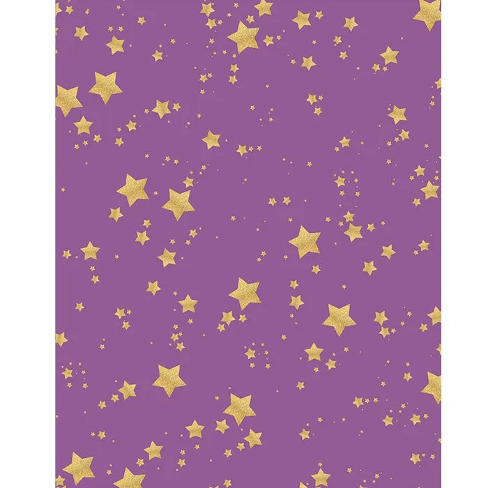 Purple and Gold Glitter Stars Printed Backdrop