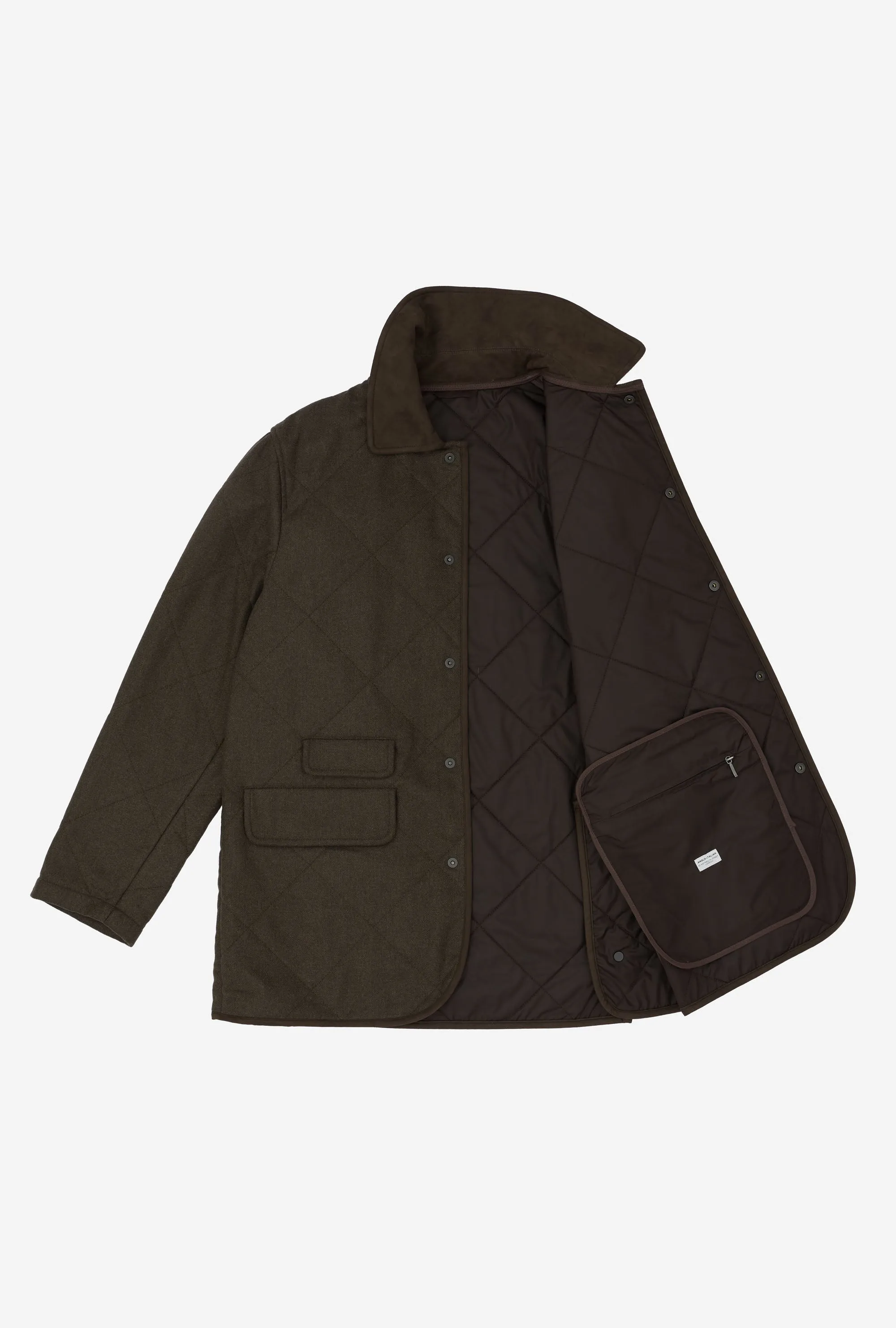 Quilted Jacket Technical Wool Dark Moss