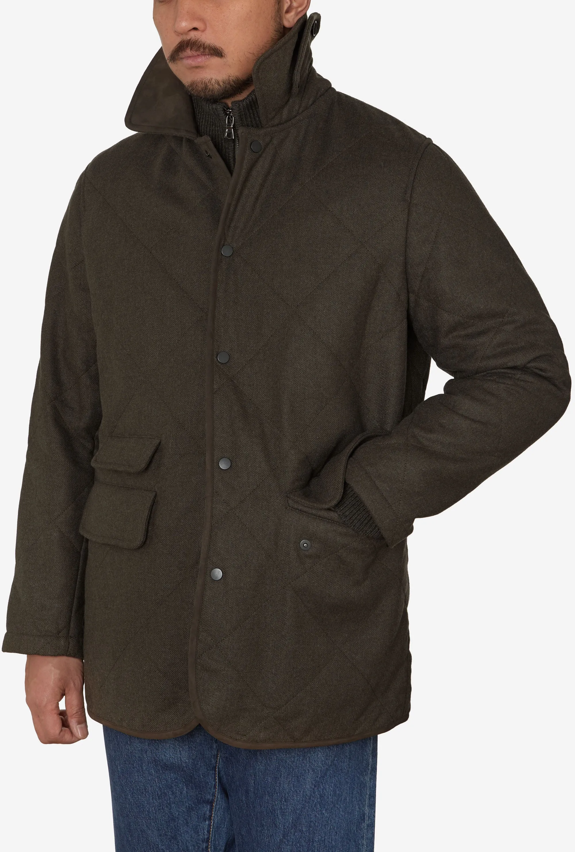 Quilted Jacket Technical Wool Dark Moss