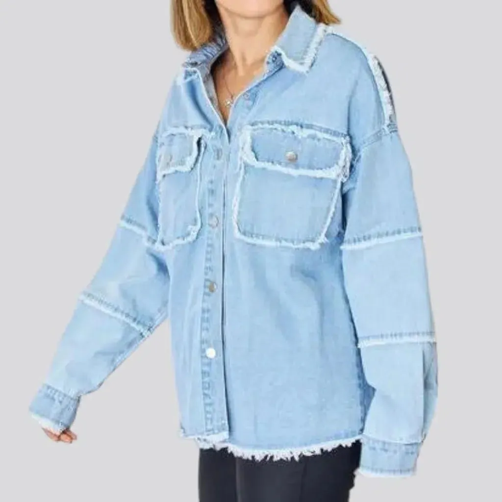 Raw-hem oversized denim jacket