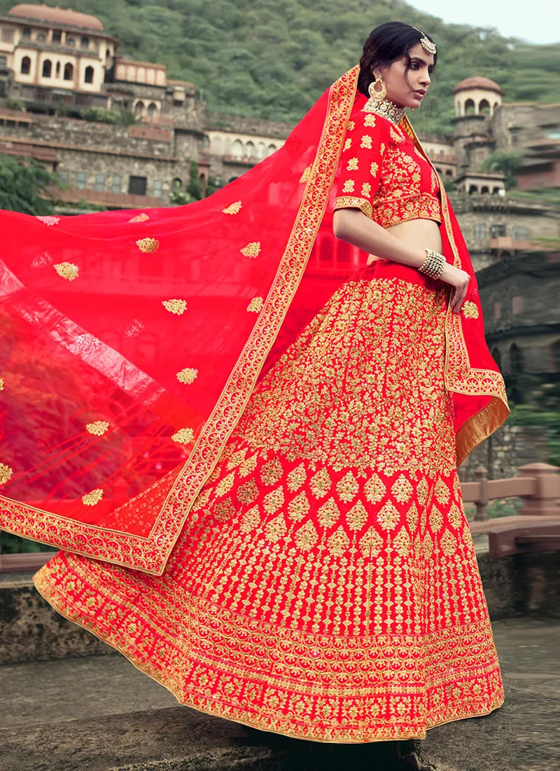 Red Heavy Embroidered Chaniya Choli