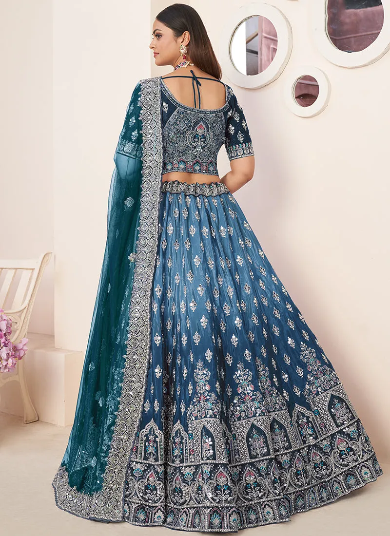 Royal Blue Ombré Embroidery Wedding Lehenga Choli