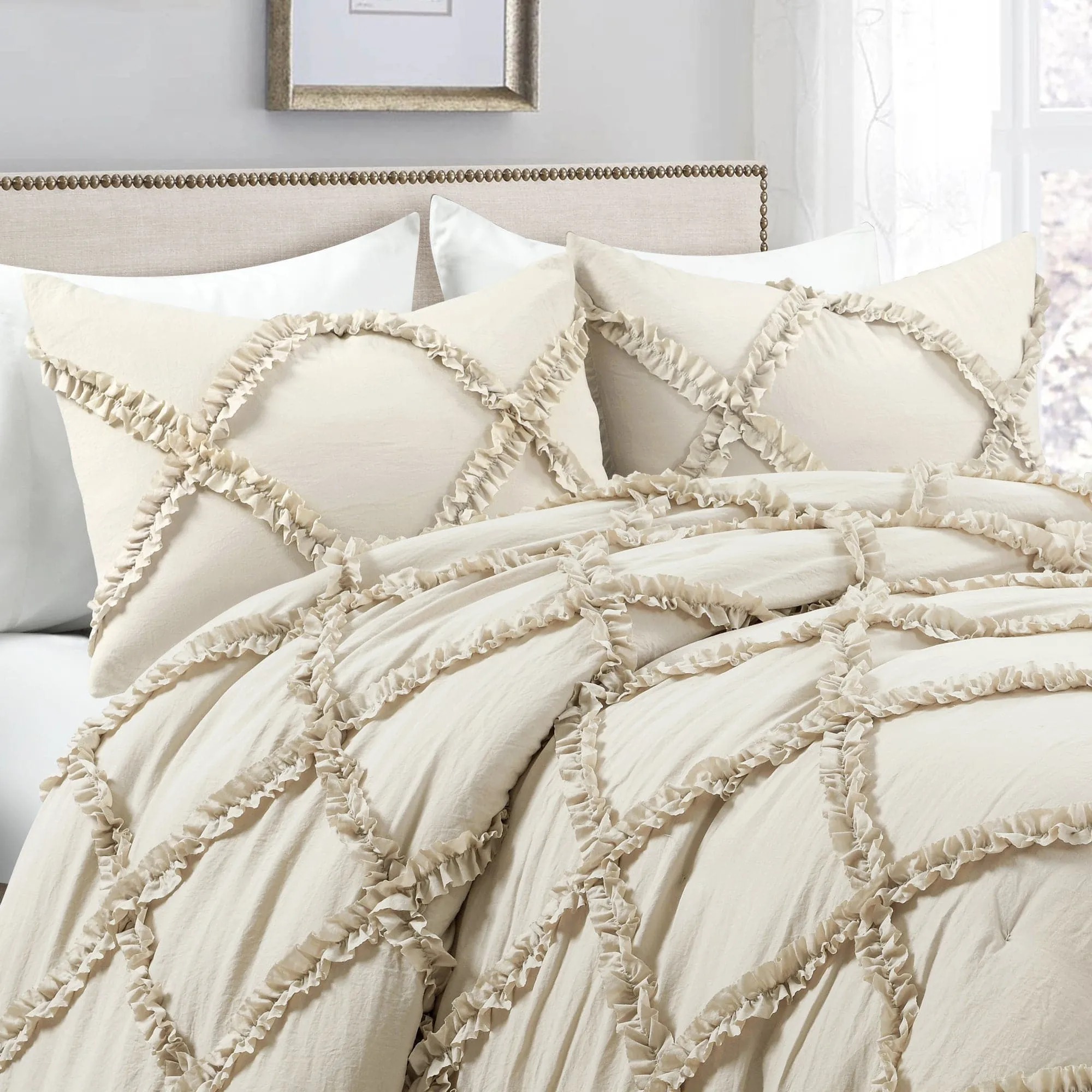 Ruffle Diamond 3 Piece Comforter Set