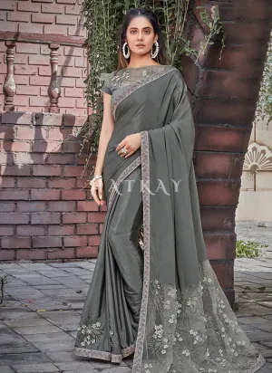 Slate Grey Traditional Silk Saree