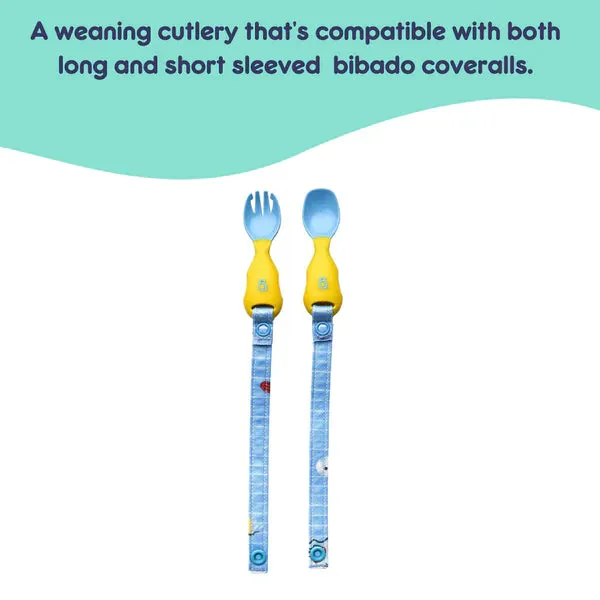 Sleeve Bib   Attachable Weaning Cutlery Set Ducklings Pool Party Blue