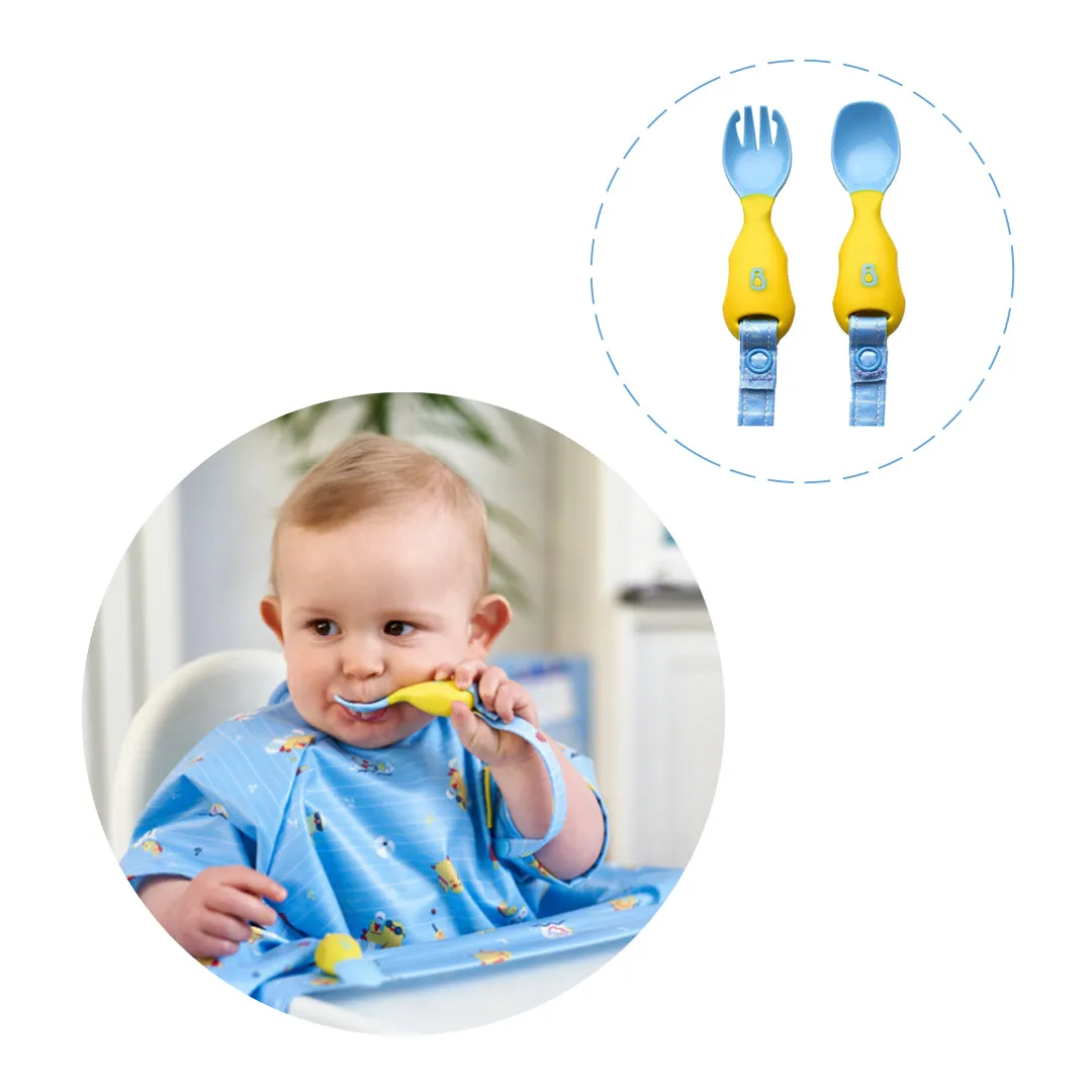 Sleeve Bib   Attachable Weaning Cutlery Set Ducklings Pool Party Blue