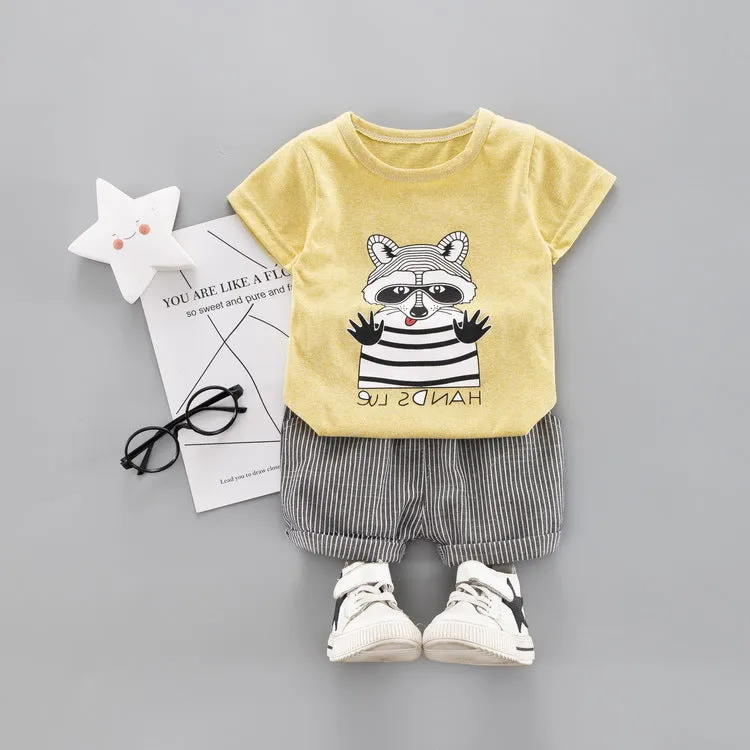 Summer Children Baby Clothes Cartoon Raccoon T-Shirt Stripe Shorts 2pcs/Sets Cotton Kiddie Toddler Casual Clothing Tracksuits