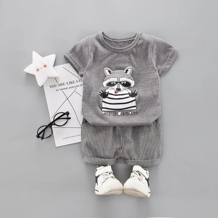 Summer Children Baby Clothes Cartoon Raccoon T-Shirt Stripe Shorts 2pcs/Sets Cotton Kiddie Toddler Casual Clothing Tracksuits