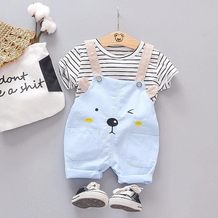 Summer Children Baby Clothes Cartoon Raccoon T-Shirt Stripe Shorts 2pcs/Sets Cotton Kiddie Toddler Casual Clothing Tracksuits