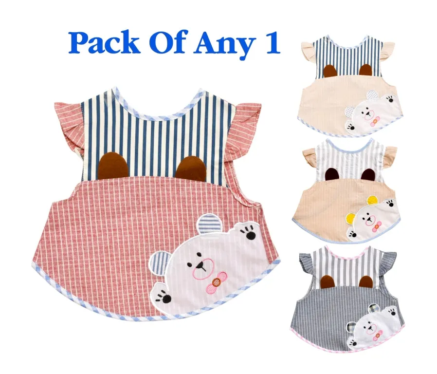 THE LITTLE LOOKERS Attractive Baby T-shirt Bibs/Apron with tying robe |Soft Cotton Fabric with PVC on Back/Quick Absorption & Fast Drying| Cute Prints for Babies/ Infants