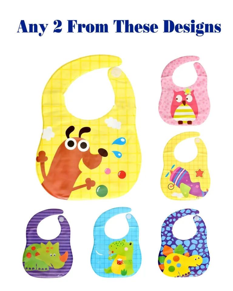 THE LITTLE LOOKERS Waterproof Washable Plastic Printed Baby Bib Apron/Double Layered PVC for Fast Drying with Hook & Loop Closure| Cute Prints for Babies/Infants