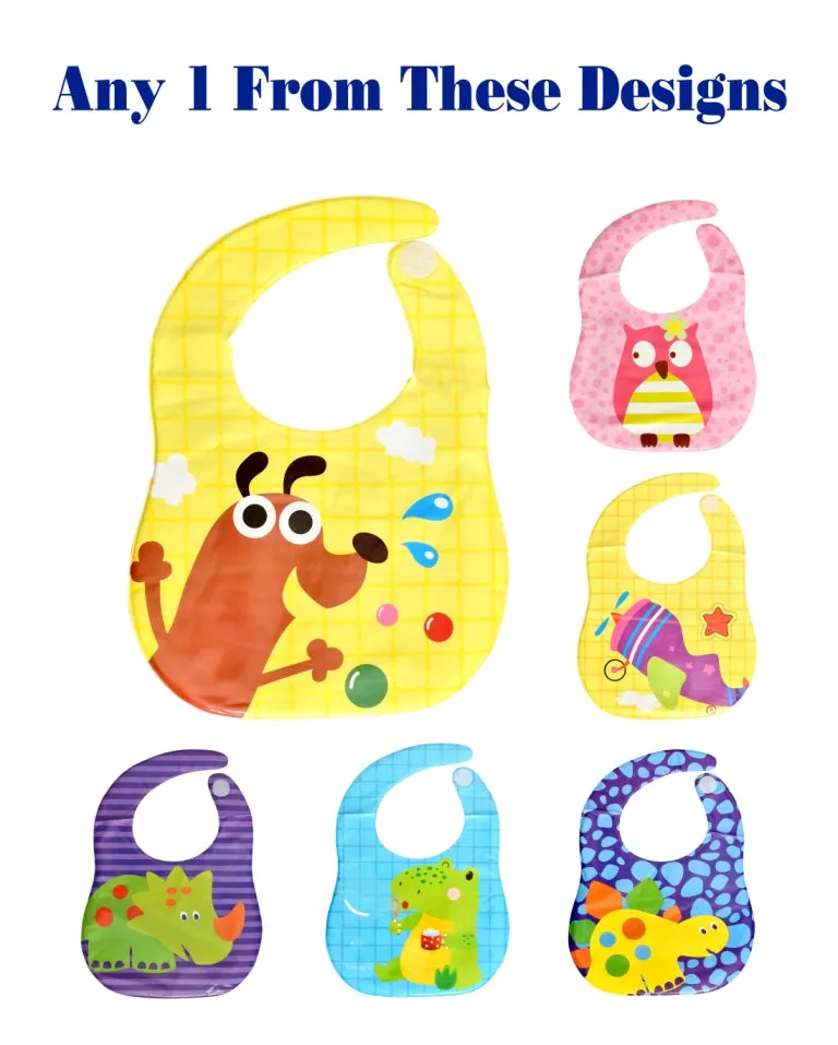 THE LITTLE LOOKERS Waterproof Washable Plastic Printed Baby Bib Apron/Double Layered PVC for Fast Drying with Hook & Loop Closure| Cute Prints for Babies/Infants