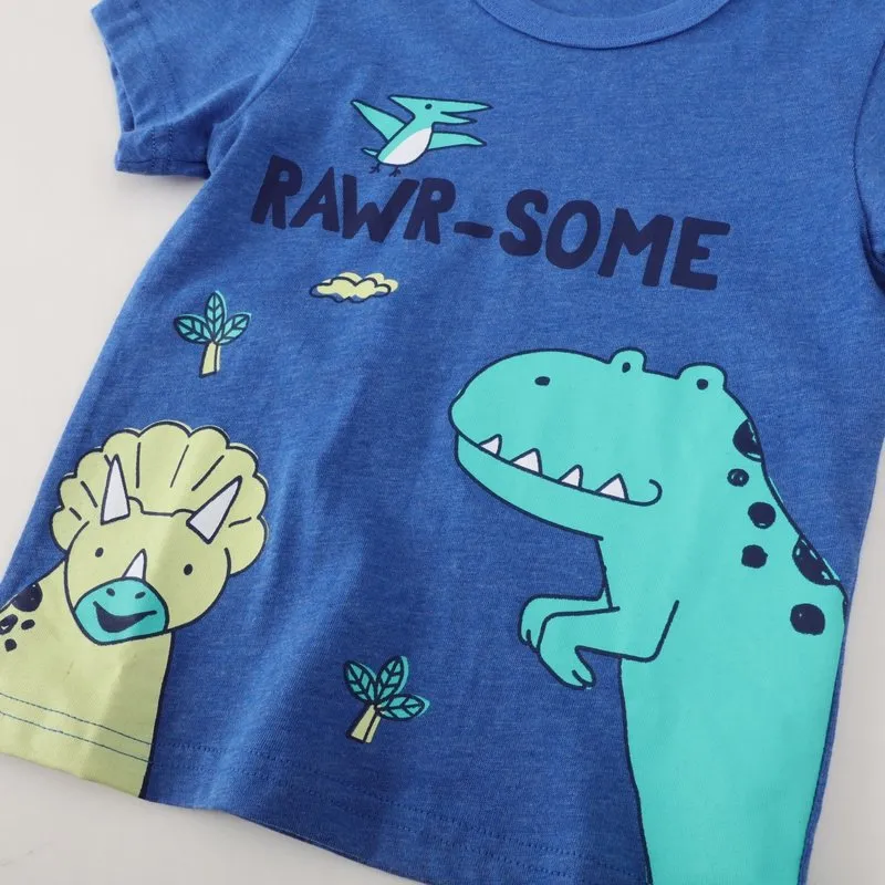 Toddler Boy's Dinosaur Print Blue T-shirt with Shorts Set