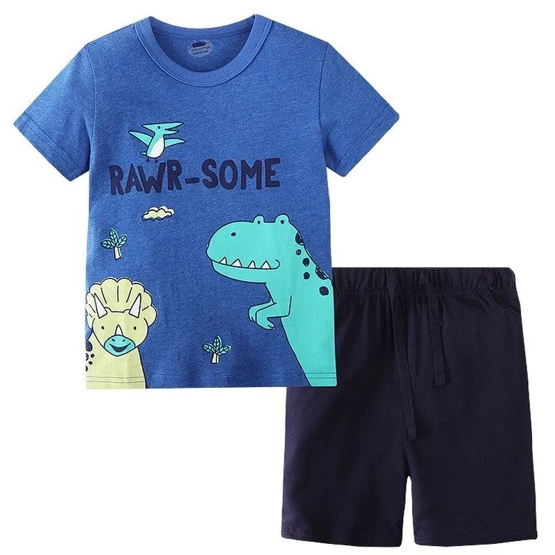 Toddler Boy's Dinosaur Print Blue T-shirt with Shorts Set