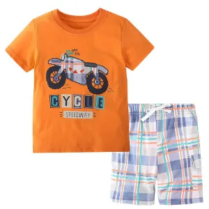 Toddler Boy's Motorcycle Print T-shirt with Shorts Set