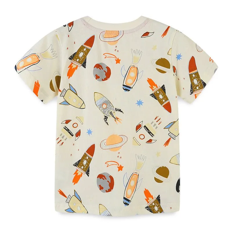 Toddler Boy's Rocket Print Short Sleeve T-shirt