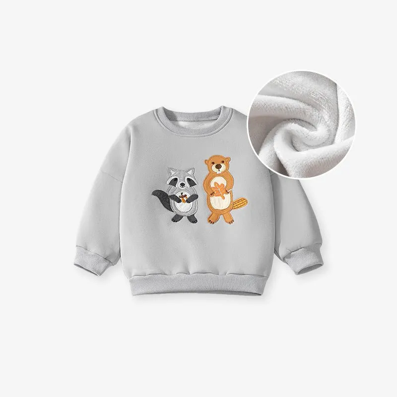 Toddler/Kid Boy Raccoon and Beaver Embroidery Sweatshirt with Pants Set