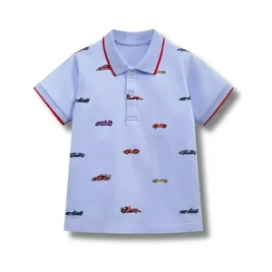 Toddler/Kid Boy's Allover Vehicle Design Blue Polo Shirt