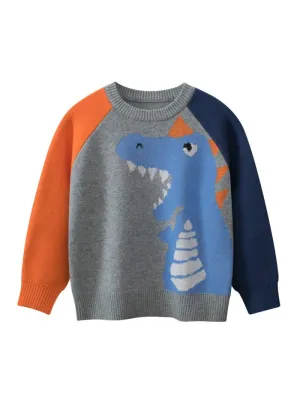 Toddler/Kid Boy's Cartoon Dinosaur Design Gray Sweater