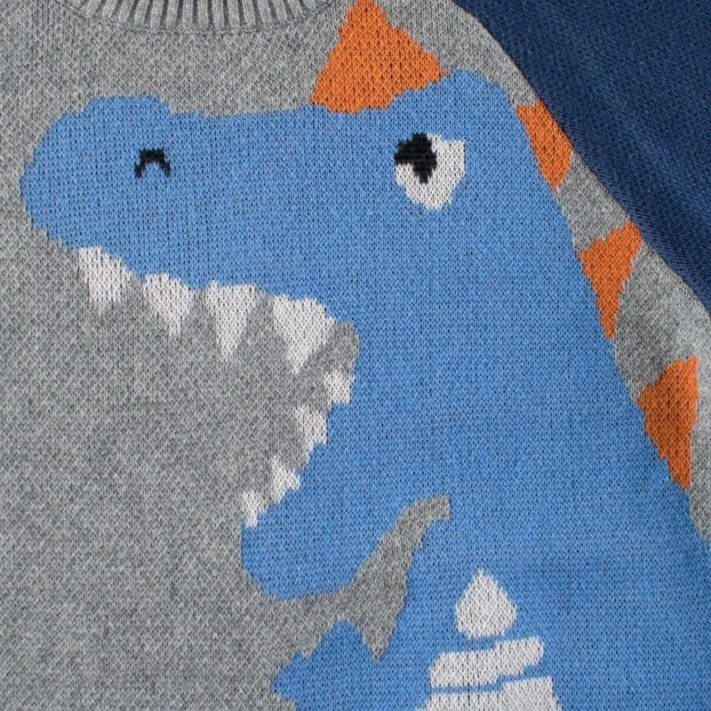 Toddler/Kid Boy's Cartoon Dinosaur Design Gray Sweater