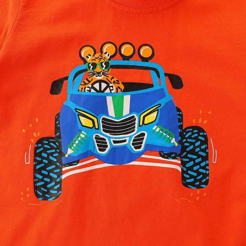 Toddler/Kid Boy's Cartoon Tiger Racer Design Red Tee