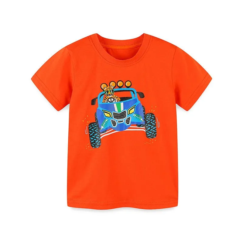 Toddler/Kid Boy's Cartoon Tiger Racer Design Red Tee