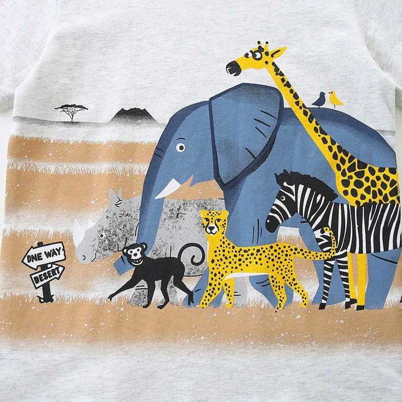 Toddler/Kid Boy's Elephant with Giraffe Print Design Cotton T-shirt